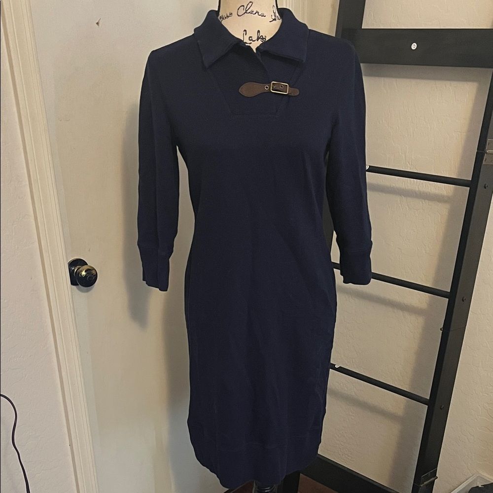 Lauren Jeans Co Ralph Lauren Blue Buckle Collar Detail Sweater Dress Equestrian